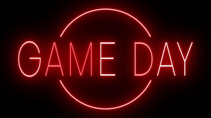 Red flickering and blinking animated neon sign for GAME DAY
