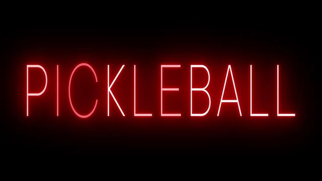 Red flickering and blinking animated neon sign for PICKLEBALL