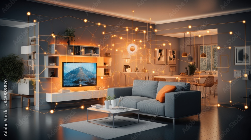 Poster smart home, internet of things with an image of a smart home.