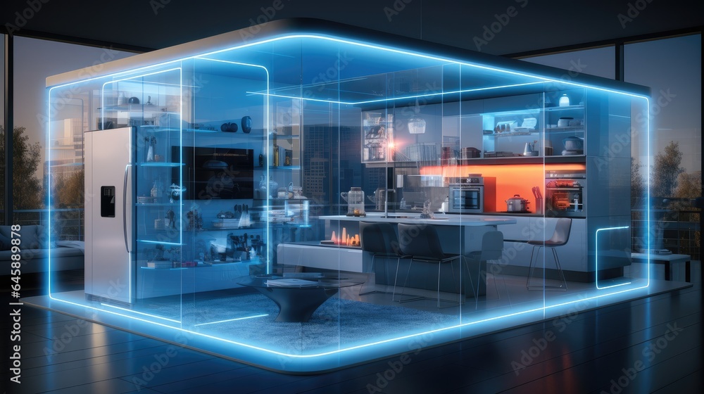 Aufkleber smart home, internet of things with an image of a smart home.