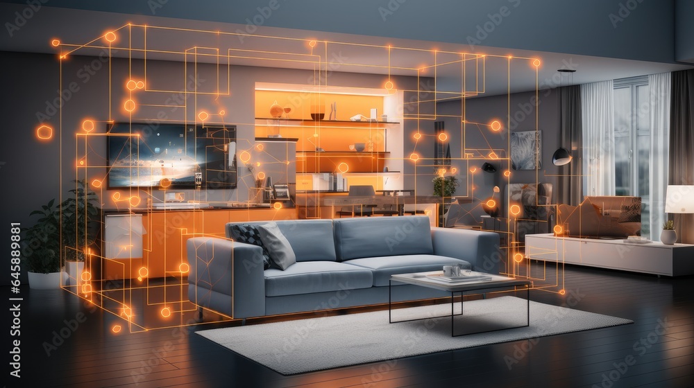 Poster smart home, internet of things with an image of a smart home.