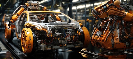 robot arms in the modern automotive industry. Generated with AI