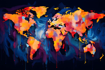 Fototapeta premium world map in a colourful abstract dripping art style