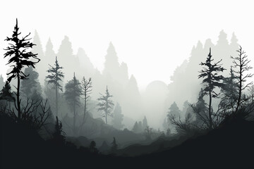 Gloomy silhouette of forest thickets