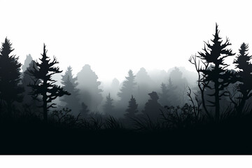 Gloomy silhouette of forest thickets