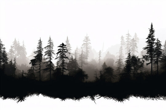 Gloomy silhouette of forest thickets