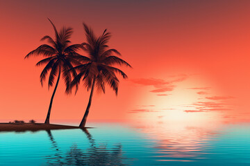 Fototapeta na wymiar Beautiful sunset on the beach. Vector illustration in flat style