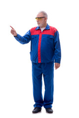 Old repairman isolated on white