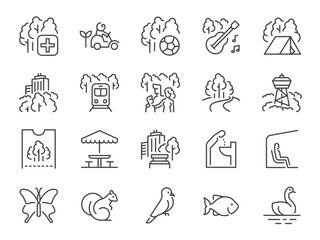 Park icon set. It included a public garden, nature, natural and more icons. Editable Vector Stroke.
