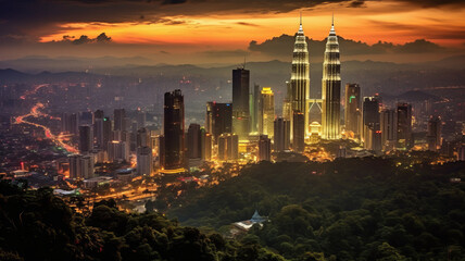 Fototapeta premium Kuala lumpur city skyline at dusk, Kuala lumpur Malaysia, generative ai