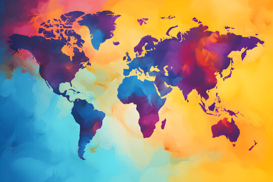 world map in a colourful abstract painterly art style
