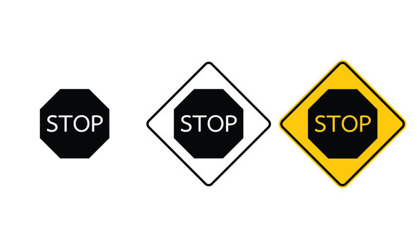 icon warning Stop ahead sign yellow outline yellow black and white background