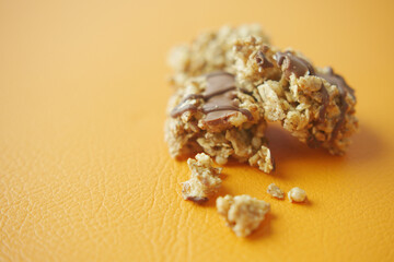 chocolate and oats protein bars on table 