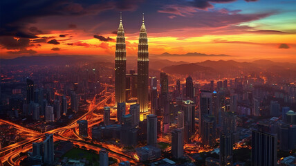 Fototapeta premium Kuala lumpur city skyline at dusk, Kuala lumpur Malaysia generative ai