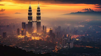 Fototapeta premium Kuala lumpur city skyline at dusk, Kuala lumpur Malaysia generative ai