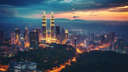 Obraz premium Kuala lumpur city skyline at dusk, Kuala lumpur Malaysia generative ai