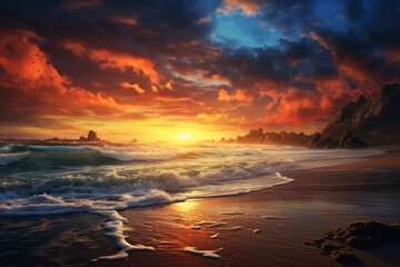 Fototapeta na wymiar Sunset on the beach. Generative AI