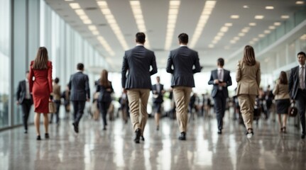 Obraz premium A blur image of busy business people crowd walking at corporate office