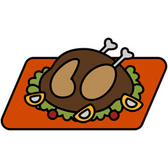 Cute Roast Turkey Cartoon Illustration Clipart Style. Clipart Object or Illustration Design Element
