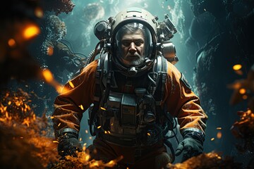 Deep-Sea Diver: A deep-sea diver explores the ocean's depths, surrounded by the mysteries of the underwater world.Generated with AI