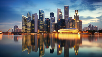 Naklejka premium Singapore city skyline at dusk generative ai