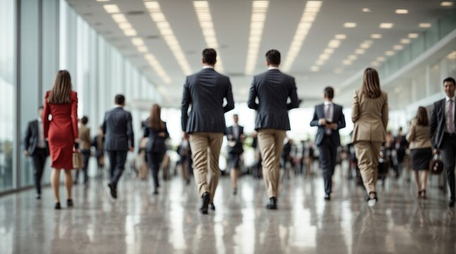 A blur image of  busy business people crowd walking at corporate office