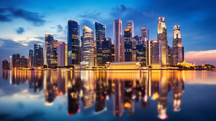 Fototapeta premium Singapore city skyline at dusk generative ai