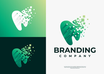 Modern technology pixel dental tooth logo design branding
