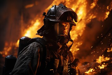 Fototapeta premium firefighters rescuing a trapped person from a burning building. Generated with AI