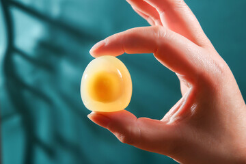 Pigeon eggs, indoor shot, wooden table background, photography studio light