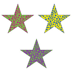 Colorful stars set: Vector assets for Christmas stars, festival celebrations, web or game design, and app icons. Vector template isolated on a white background.