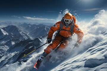 Jumping skier skiing. Extreme  sports on mountain,Generated with AI
