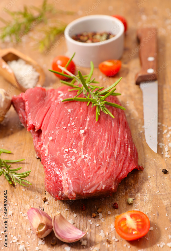 Wall mural raw beef steak with spices - Wall murals