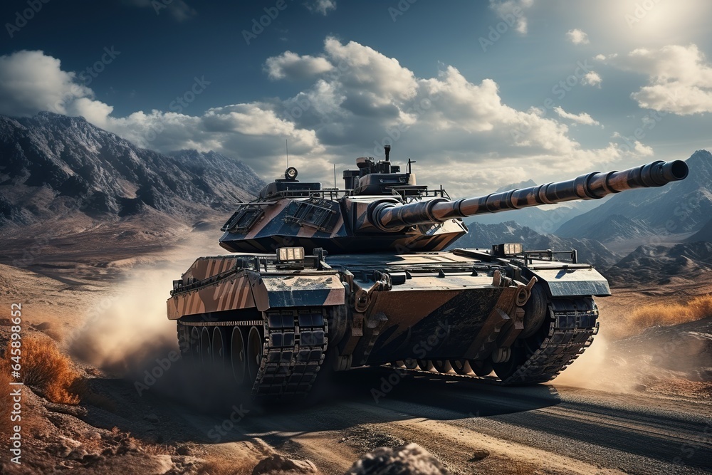 Wall mural Battle tanks drive crosses in the desert, Military or army special operation, Generated with AI