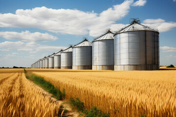Fototapeta na wymiar Silos in a wheat field. Storage of agricultural production