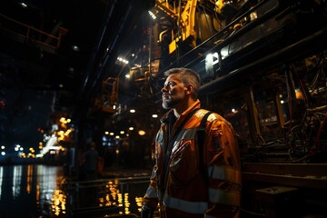 Oil Rig Worker: An oil rig worker operates heavy machinery on a remote and hazardous offshore platform.Generated with AI