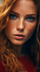 Fototapeta premium Graceful Woman with Freckles. Freckled Beauty