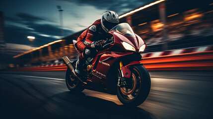 Obraz premium Motorcycle Racer Takes the Sharp Turn