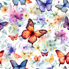 Seamless pattern with watercolor flowers hand-drawn illustration