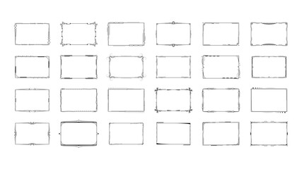 Set Abstract Black Collection Simple Line Rectangular Frame Doodle Outline Element Vector Design Style Sketch Isolated Illustration For Wedding And Banner
