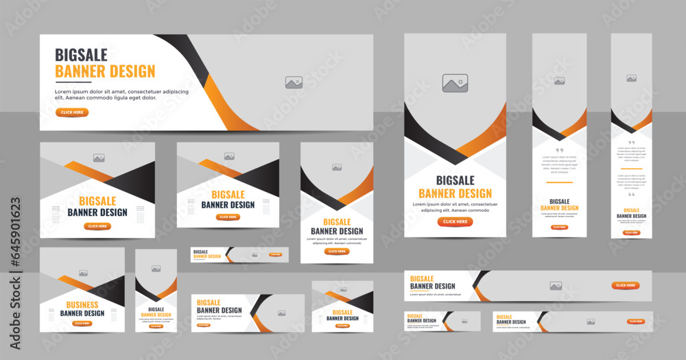 Aufkleber web banner design template set, horizontal header web banner, modern multicolor cover header backgro