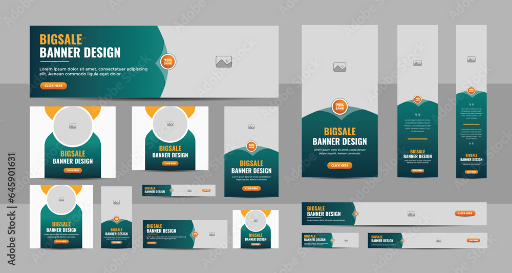 Poster web banner design template set, horizontal header web banner, modern multicolor cover header backgro