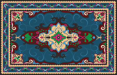 Colorful ornamental vector design for rug, tapis, yoga mat. Geometric ethnic clipart. Arabian ornamental carpet with decorative elements.Persian carpet,