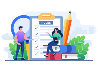 People discuss company rules and regulations, Agreement, Corporate law and business ethics, Compliance, Company policy concept for web design, infographic, landing page, social media, app
