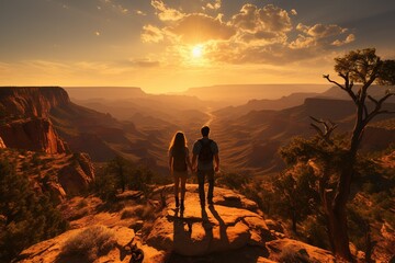 Travelers taking in the breathtaking view of the mountian. Generated with AI