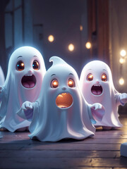 halloween ghost town, cute ghost colourful cartoon illustration for Trick-or-treat
