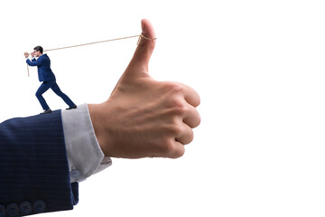 Businessman pulling rope in approve concept