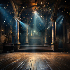  A magic wand sparkles on an empty stage with navy
 - obrazy, fototapety, plakaty