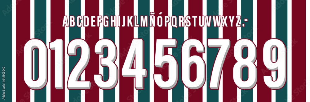 Poster font vector team 2023 - 2024 kit sport style font. football style font with lines. fluminense font. 