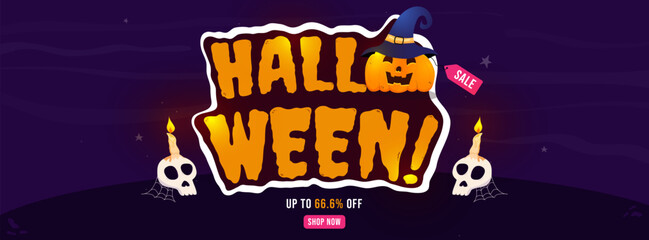 Funny and scary Halloween banner for promotion on social media.Halloween Sales Event